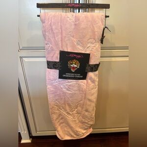 Ed Hardy Plush Oversized Throw Blanket in Pink